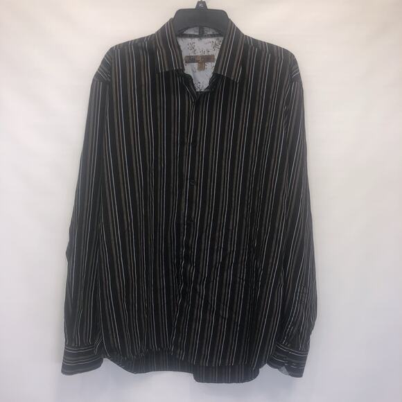 Blue 100% Cotton XL Long Sleeve Button Front Flip Cuff Striped Shirt - Picture 1 of 8